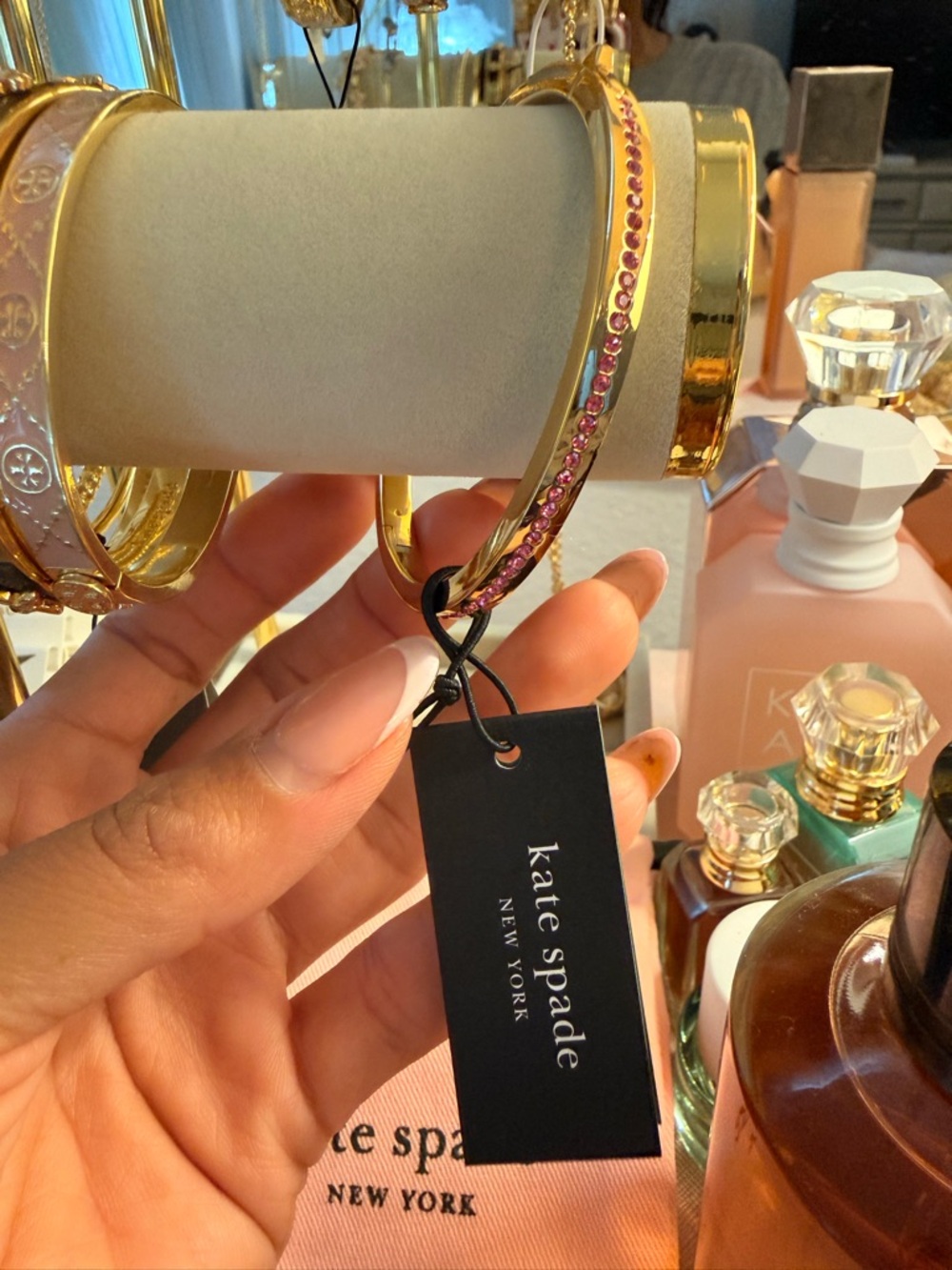 kate spade Gold Bangle with Pink Crystal Row